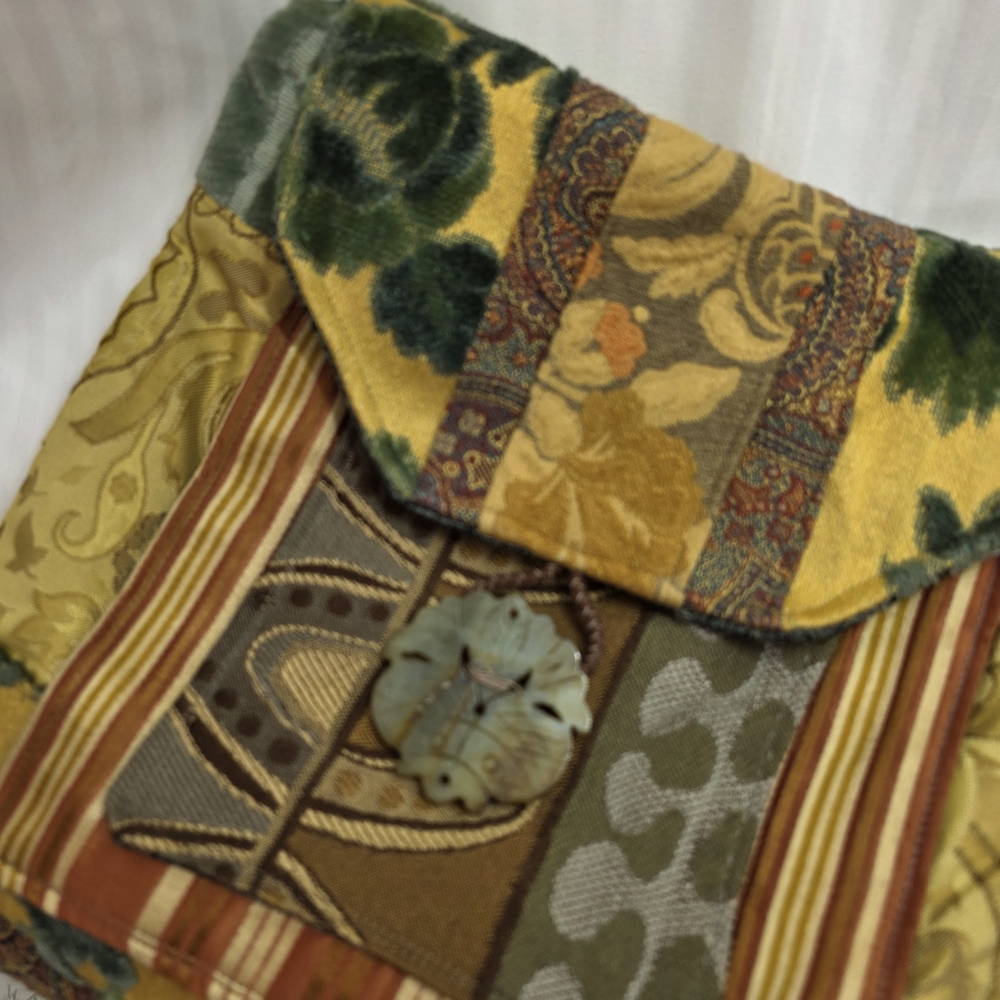 Vintage Tapestry Clutch with Leaf Accent